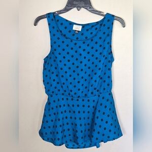 Women's Eyelash Sleeveless Polka Dot Peplum Top Blouse, Size Medium
